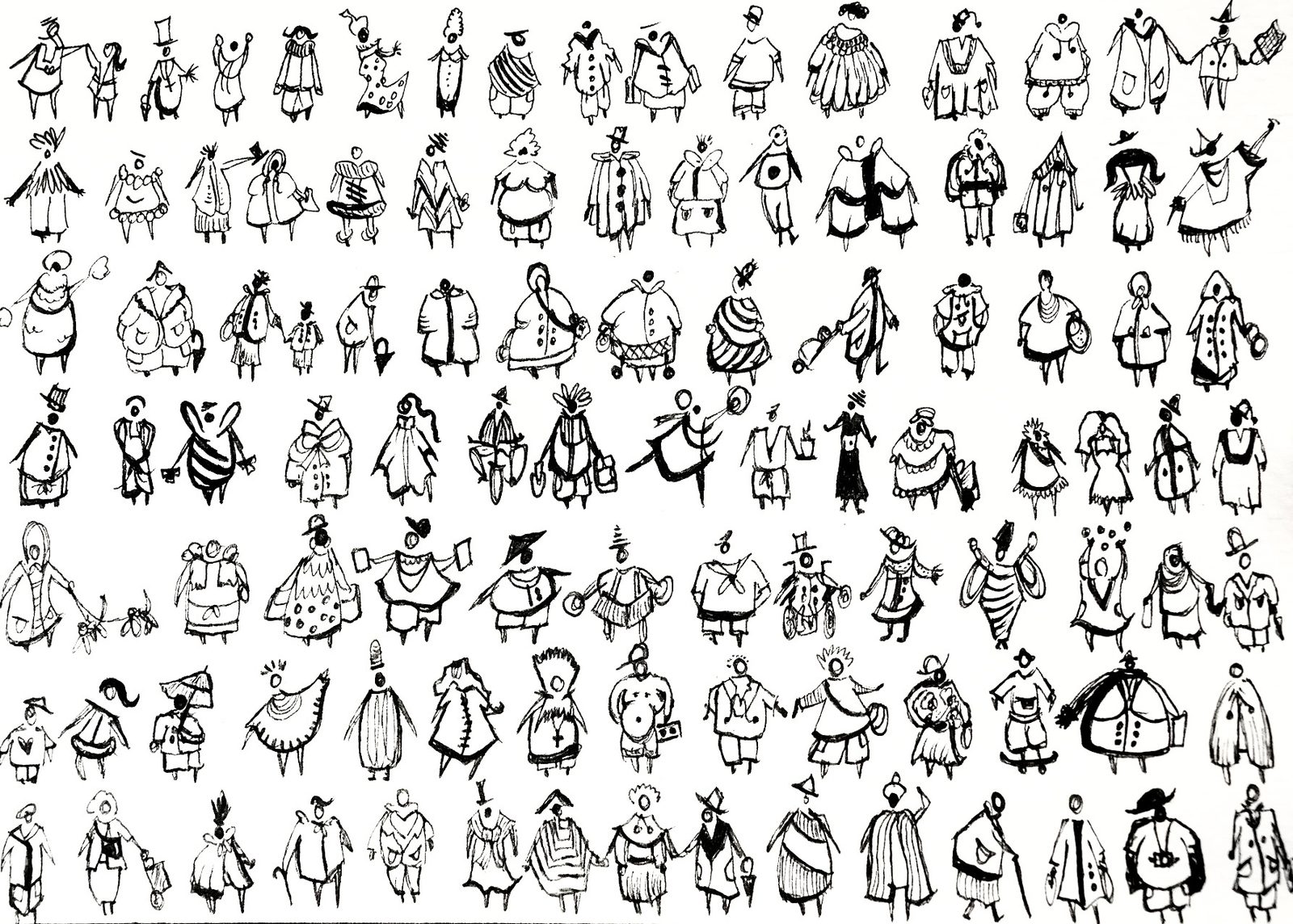 Character sketches, ink on paper